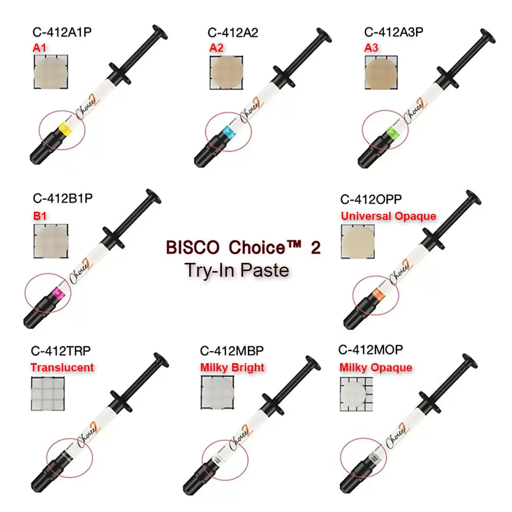 BISCO Choice 2 Try-In Paste 2g Single Syringe Dental Porcelain Veneer Restoration Water Washable Resin Luting Cement Trial Agent