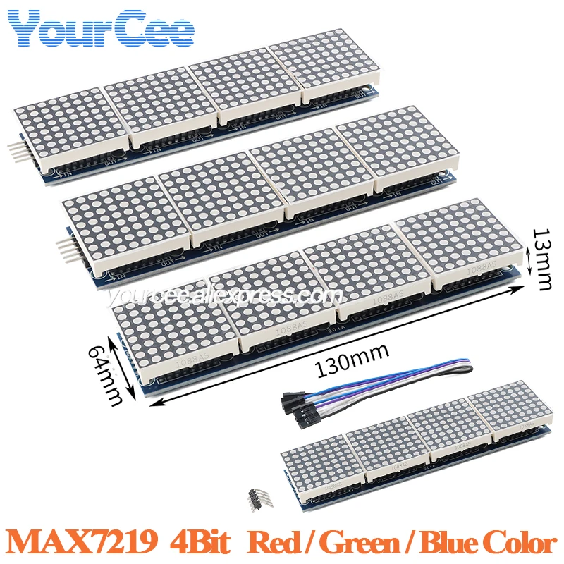 Módulo de Matriz de Puntos MAX7219 de 4 Dígitos, Módulo de Pantalla LED 1*4, Módulo de Pantalla LED Controlado por Microcontrolador, Verde, Rojo, Azul
