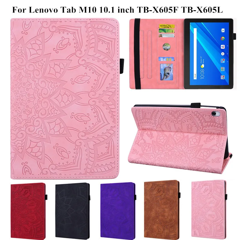 3D Flower Embossed Case for Lenovo Tab M10 10 1 TB-X505X TB-X605F Shell with Card Slots Tablet Cover for Funda Lenovo Tab M10