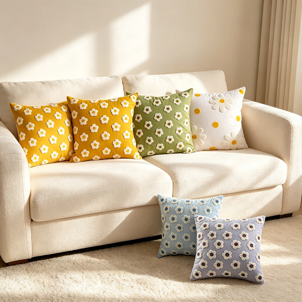 45x45CM Solid Color Square Throw Pillow Cover Light Luxury Nordic Flower Sofa Cushion Waist Cover Home Decorative Pillowcase