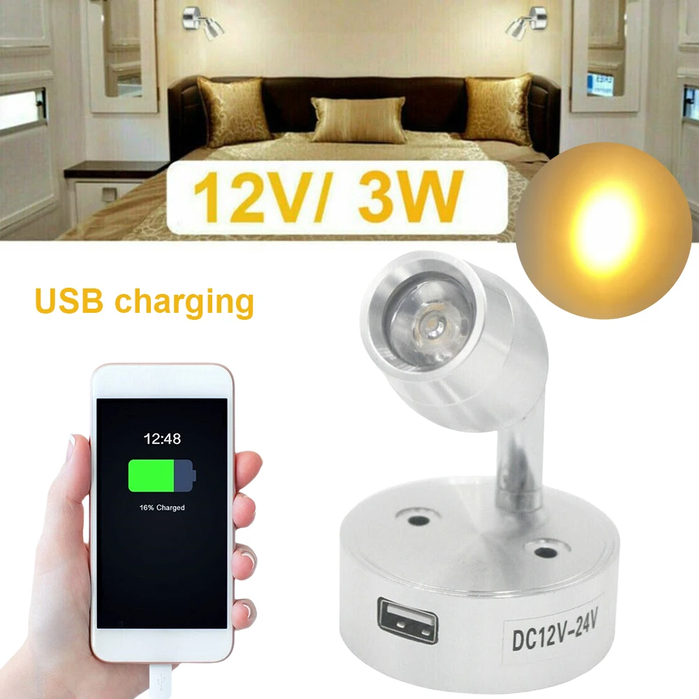 USB DC 12V LED Reading Light for RV Trailer Interior with Adjustable Head and Touch Control Ideal for Boat and Caravan