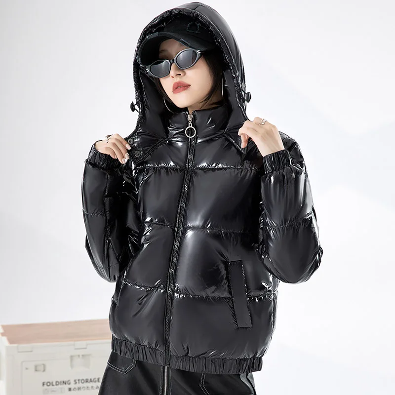 Women\'S 2024 New Korean Loose Hooded Coat Female Fashion Trends Leisure Bright Face Short Versatile Winter Cotton Padded Jacket