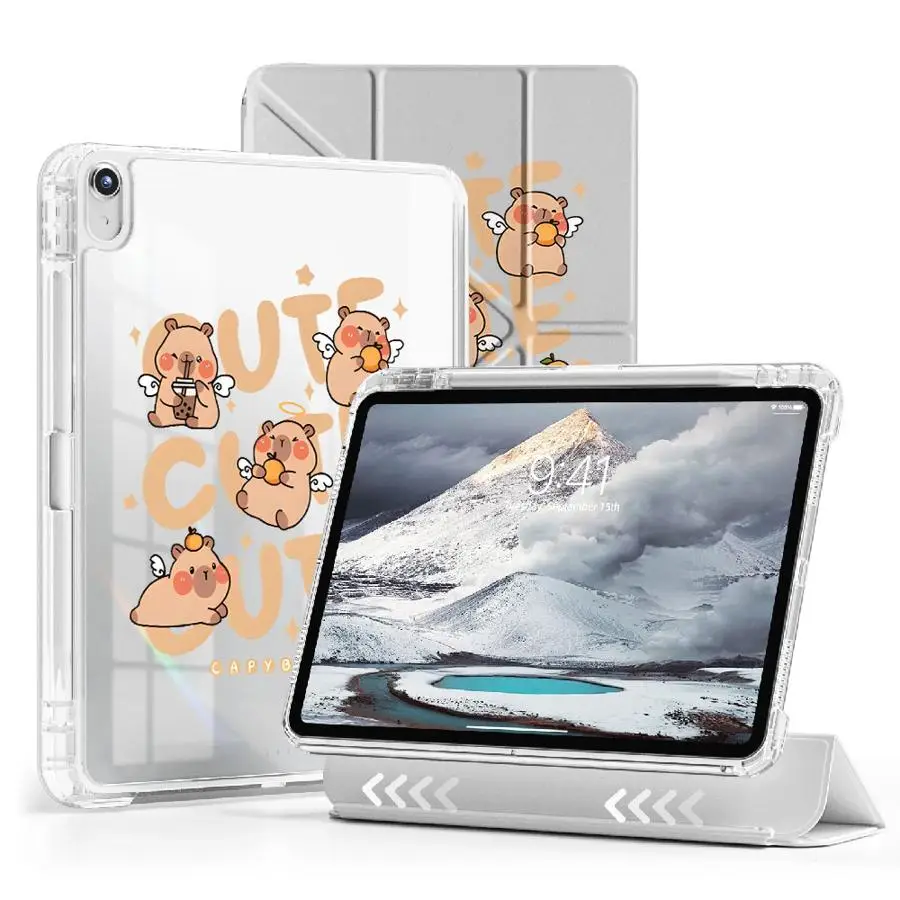 Cute Cartoon Capybara Holder Cover Tablet Case For iPad 11th 10th 9th 8th 7th 12.9inch Pro 2025 Mini 6 7 Air 4 5 M3 M2 M4 11inch