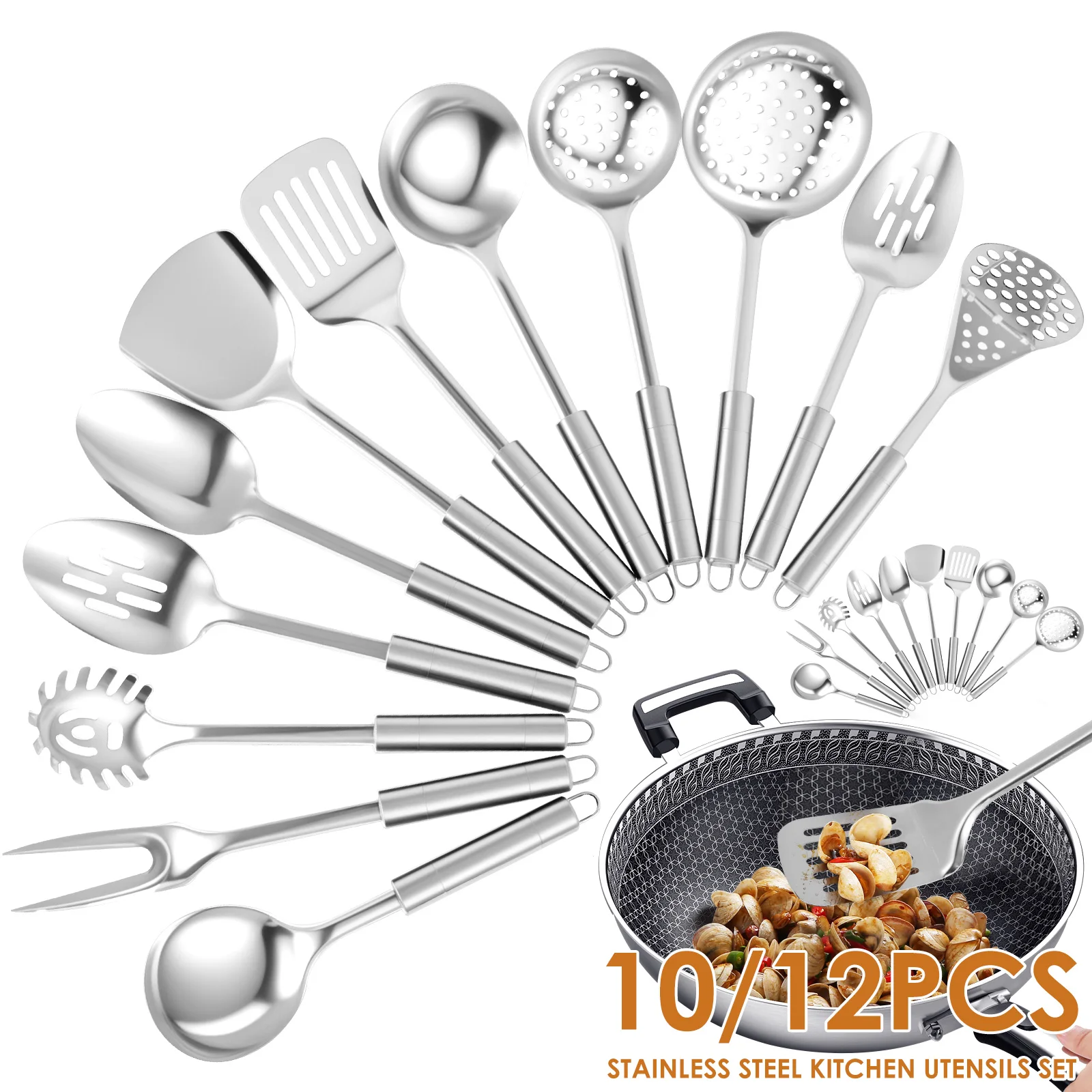 

Kitchen Cooking Utensil Set Stainless Steel Cookware Spatula Spoon Strainer Leakage Shovel Full Utensils Set for Baking Cooks