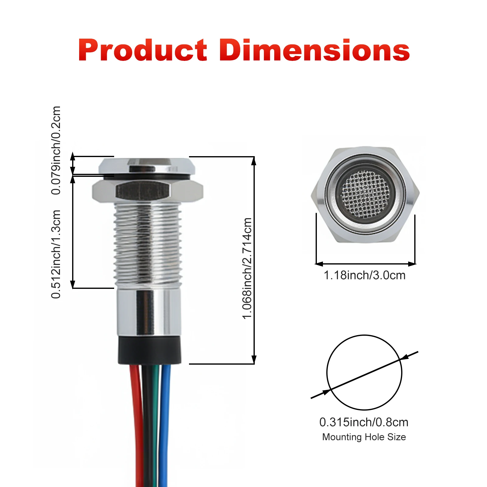 FILN 5 Stück 8mm dreifarbige Metall-LED-Anzeigelampe 3V 6V 12V 24V 4-Draht RGB RGY Signallampe vormontierte Pilotleuchte für Panelmontage – Detail 4
