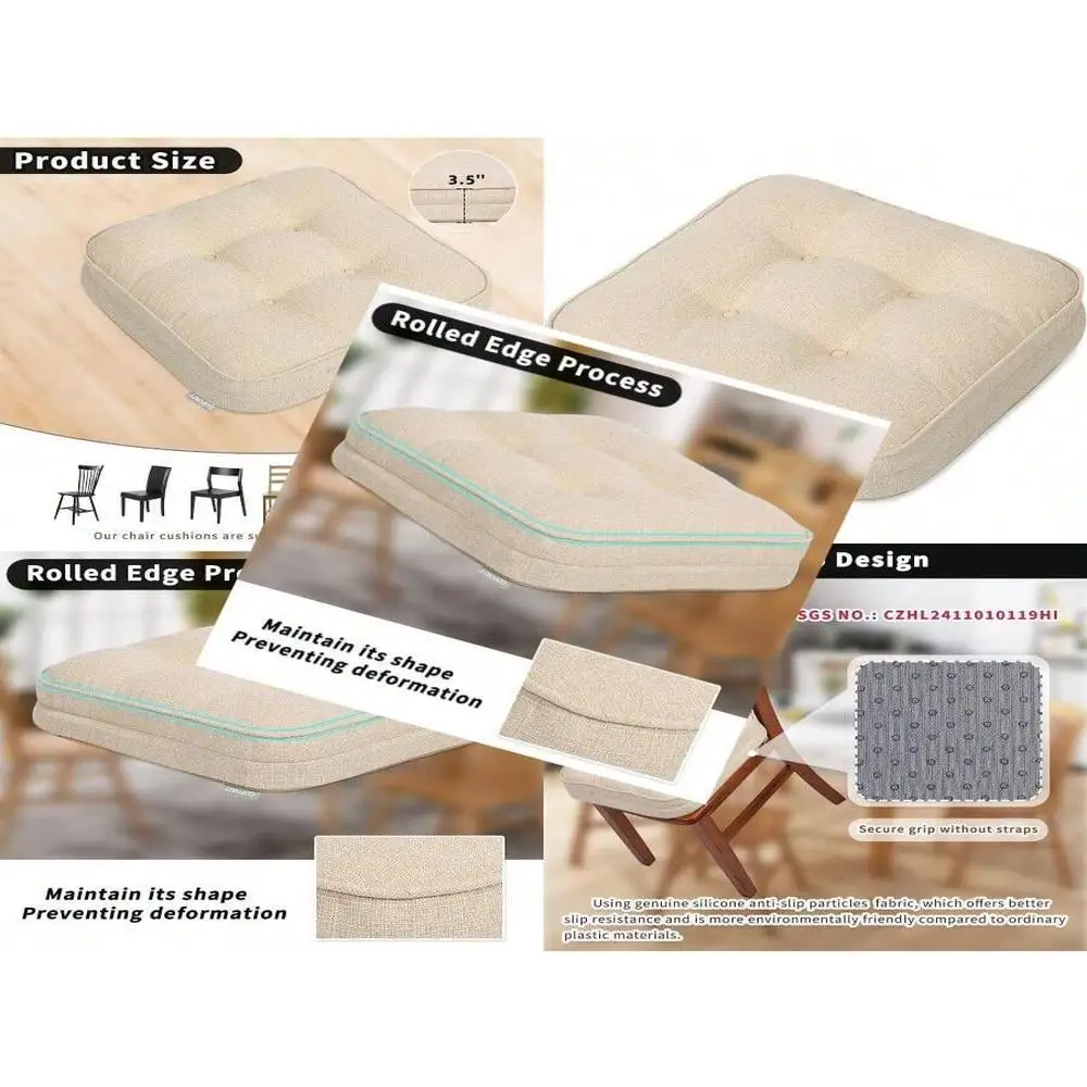 

16x16 Inch Beige Non Slip Chair Cushion Tufted Shredded Memory Foam With Removable Cover For Office Home