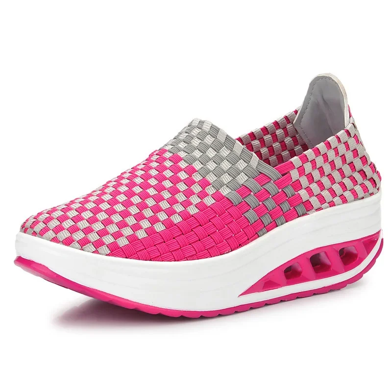 Summer Fashion Sneakers Women Shoes Wedges Increased Thick Platform Shoes Woman Woven Breathable Casual Sneakers Shake Shoe