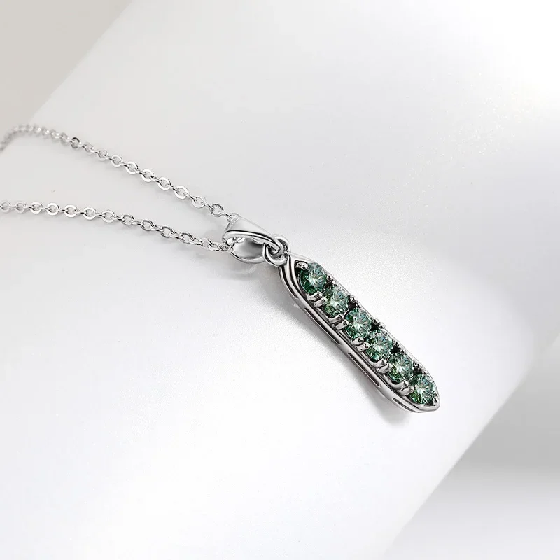 3MM 1.8CT Green Moissanite Diamond Strip Pendant Necklace For Women 925 Sterling Silver Original Design Neck Chain Jewelry