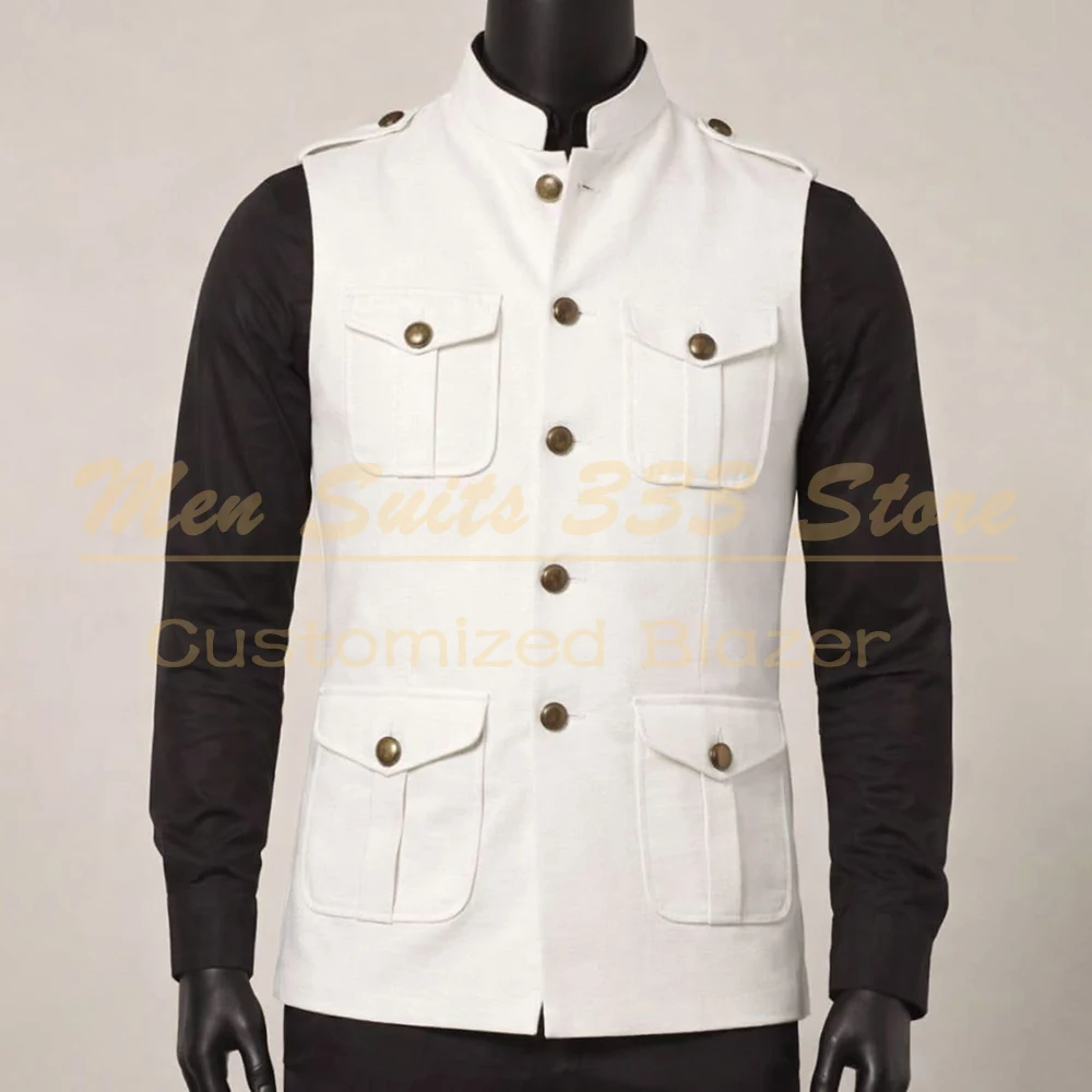 

Bespoke White Safari Men's Suits Single 1 Piece Sleeveless Nehru Blazer High Quality Slim Fit Tailor Made Outfits Costume
