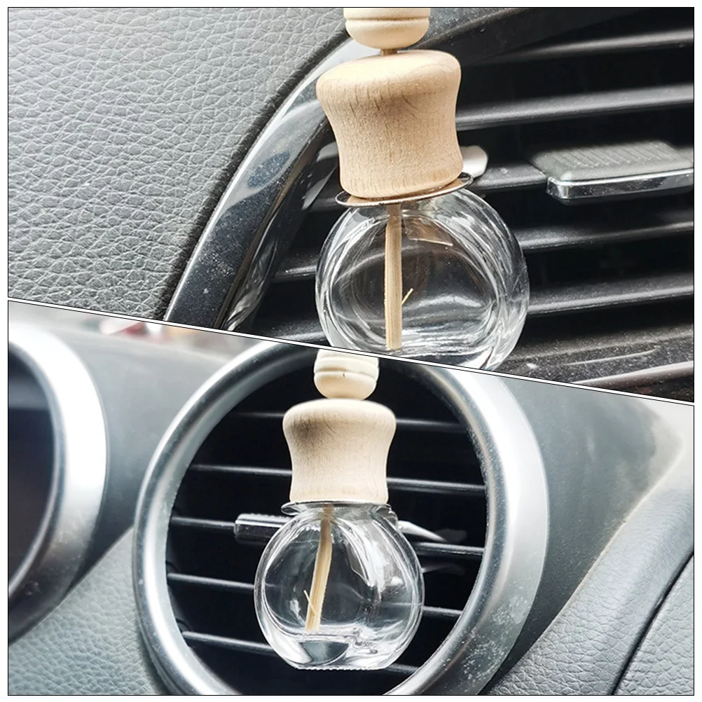 

4 pcs Perfume Bottle Car Vent Clips Glass Wood Aromatherapy Air Freshener For Auto Travel Vehicle Vent Decor Aroma Clip