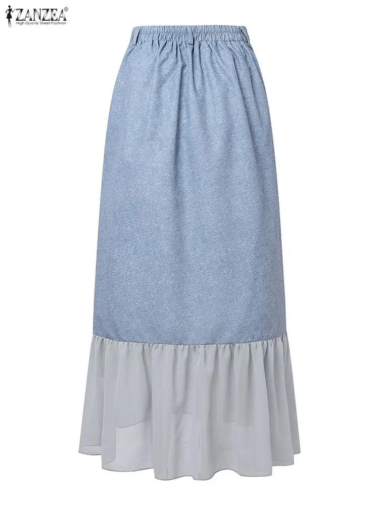 

Женские длинные юбки Jupes ZANZEA, богемные макси-юбки, осень 2022, с цветочным принтом, Faldas Saia, повседневные карманы, элегантные брюки для праздничной вечеринки