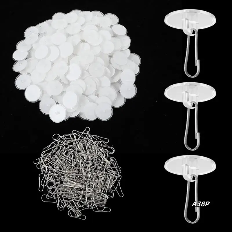 

200Pcs Self-Adhesive Ceiling Hooks For Hanging, Round Suction Cup Plate Removable Transparent No-Drill Wall Hangers Disc