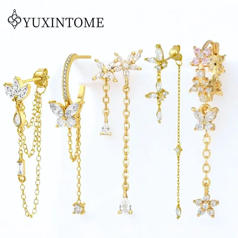 WOMEN 925 Silver Needle White Butterfly Flower Zircon Tassel Earrings Luxury Crystal Earrings Fashion High-end Party Jewelry