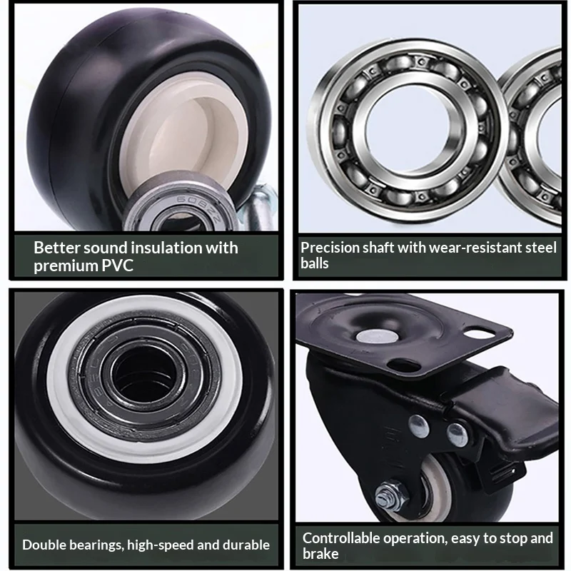Heavy Duty Universal Wheel 1.5/2/3 inch Small Cart Turning Directional Pulley Silent Wheel With Axle Brake Wheel Hardware