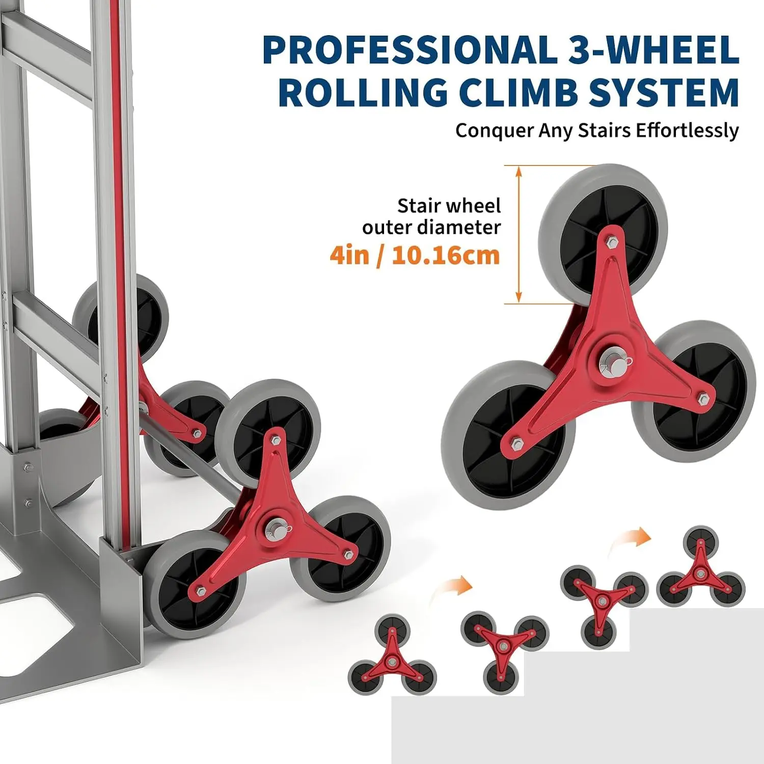 Tacleekii 2-in-1 Heavy Duty Stair Climbing Hand Truck, 650Lbs Capacity Foldable Luggage Utility Cart Folding Hand Truck Telescopic for Warehouse Transport Moving