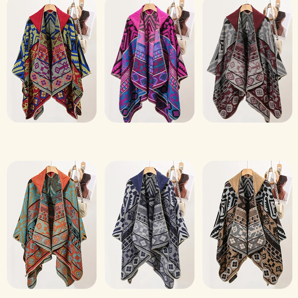 Men Shawl Totem Geometric Imitation Cashmere Acrylic Hooded Scarf Fashion Travel Vacation Elegant Casual Cloak Scarf Unisex 2024