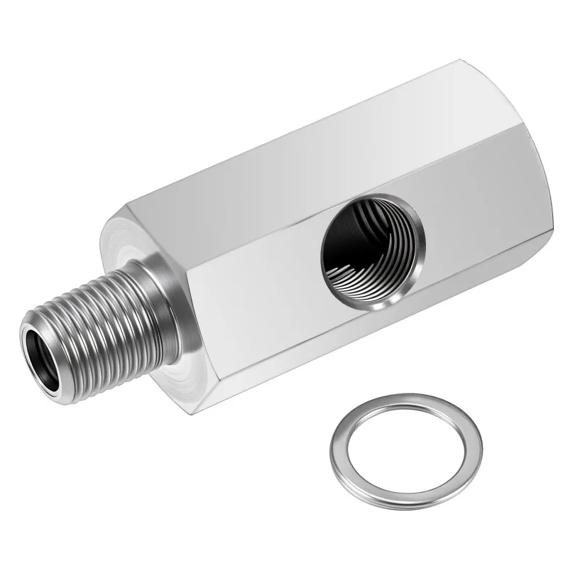 

1PCS Fuel Pressure Sensor M10X1 To 1/8NPT T-Port Connector Side Hole Three Way Turbine Oil Pressure Gauge Connector 304 Steel
