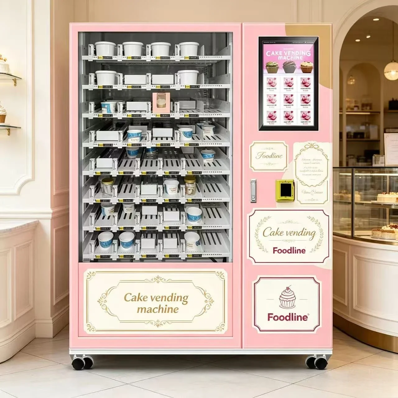 FL Customized Touch Screen Cold Vending Machine for Cake Mousse Cookie Pastry Retail Public Use Refrigerated Vendor