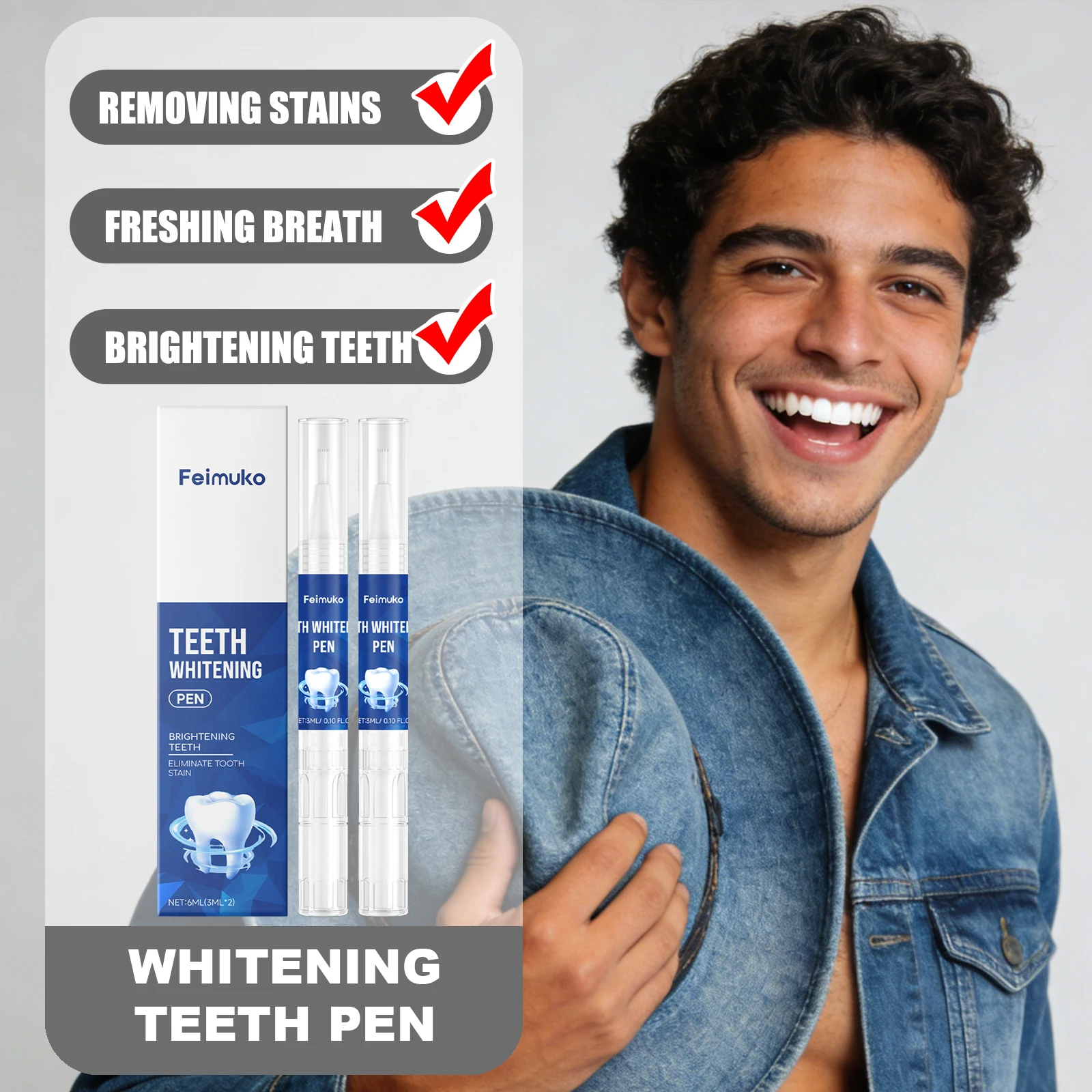 Feimuko Teeth Whitening Pen Make Teeth Radiant Refreshing Mint Flavor Lasting Protect Teeth Improves Tooth Appearance