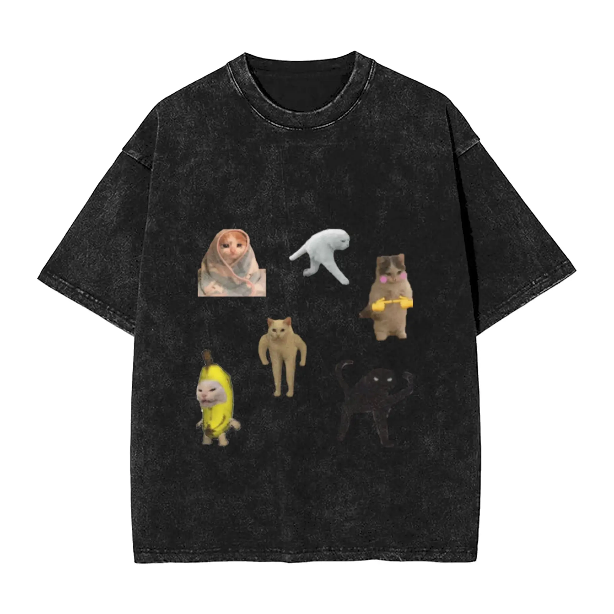 Meme Cat Sticker Bundle Classic Comfort A Washed T Shirt Men's Women's Oversized Cotton Tees Tops