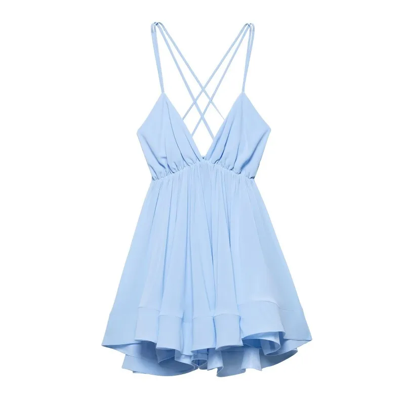 New 2026 French Holiday Style European and American Big Halter V-neck Suspender Big Swing Dress White Midi Dress Age Reduction