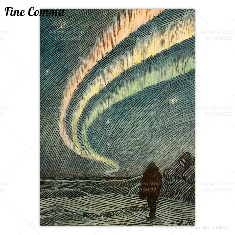 In Northern Mists Fridtjof Nansen Vintage Poster Aurora Borealis Northern Lights Celestial Wall Art Canvas Print Nordic Decor