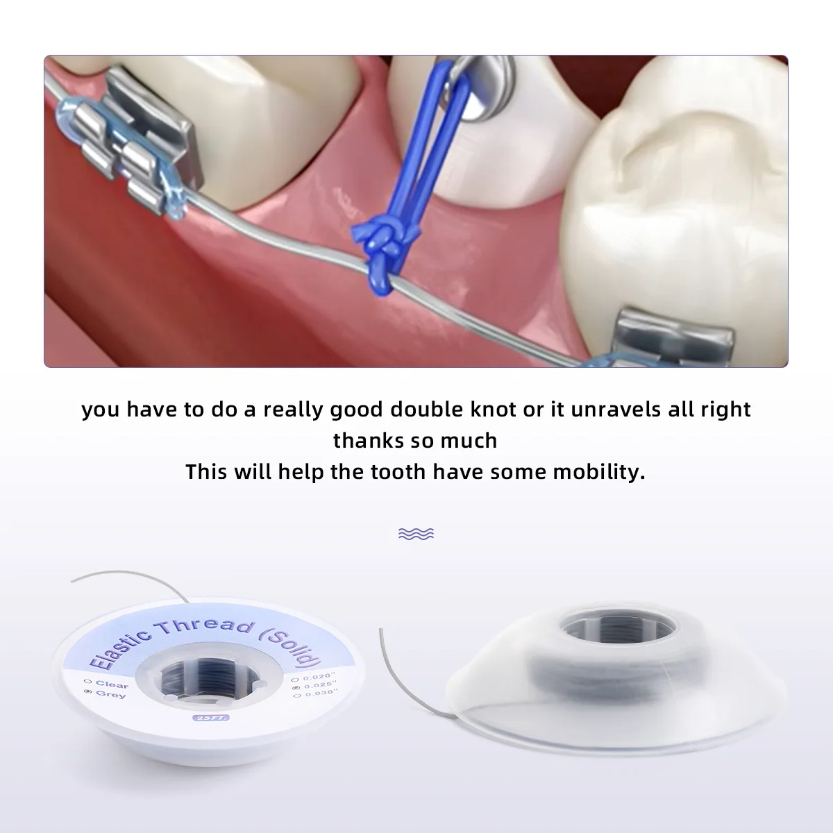 25 Fuß/Rolle AZDENT Dental Kieferorthopädischer Elastikfaden Solider Traktions-Ligaturdraht Power Tube Ortho-Drahteröhrchen Größe 0,020/0,025/0,030 – Detail 2