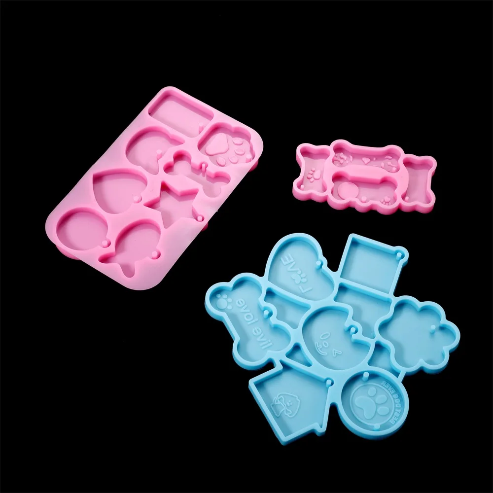 3 Styles Pet Dog Tag Bone Shaped Keychain Epoxy Resin Mold Charm Jewelry Pendants Silicone Mould DIY Decoration Tool