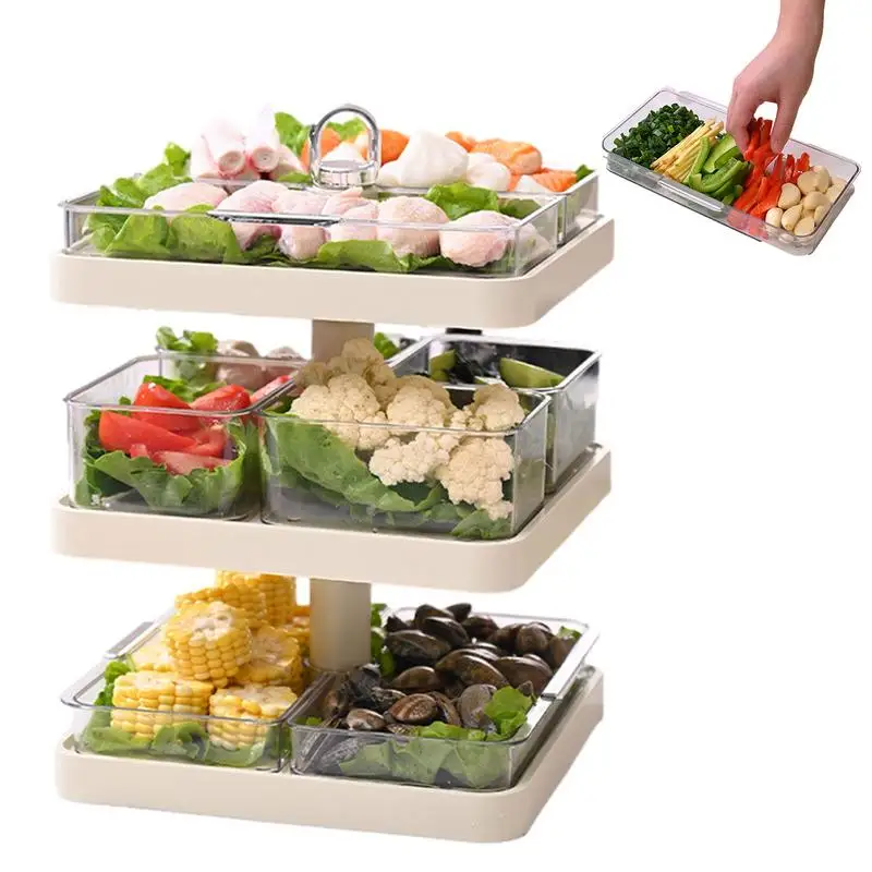 

Многослойный поднос для кухни, поднос для подготовки, с различной сеткой, вращение на 360 градусов, боковая посуда, съемные блюда
