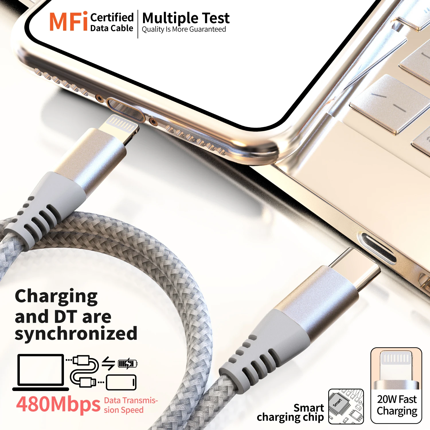 MFi-zertifiziertes Lightning-zu-USB-C-Kabel 3er-Pack 6FT, Nylon-geflochtenes Schnellladekabel für iPhone 14 13 12 Pro Max iPad AirPods – Detail 5