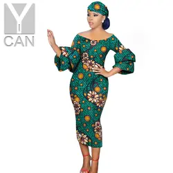 African Dashiki Dresses for Women Ruffles Sleeve Print Skirt with Turban Headwrap Ankara Style Ladies Party Vestidos A2025002