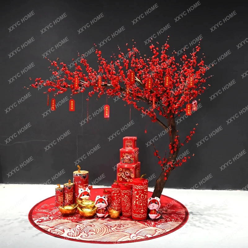 Simulation plum blossom, peach blossom large indoor and outdoor decorative tree New Year's window landscaping fake