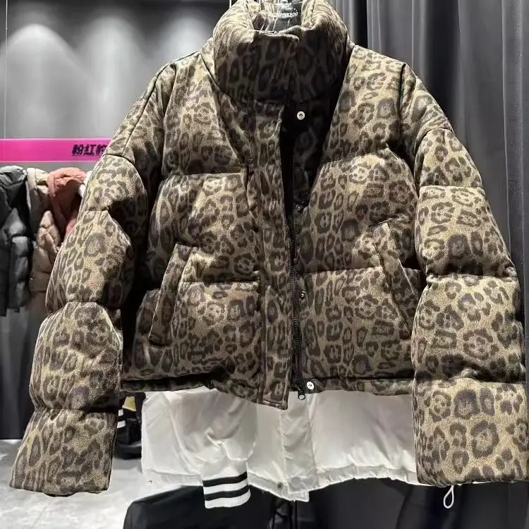 ​​2025 Winter Animal Print Quilted Puffer Jacket Women Stand Collar Slim Fit Cropped Elegant Stylish Warm Coat​​