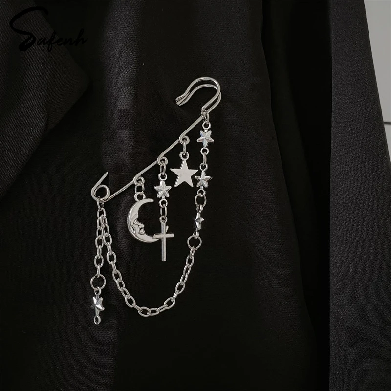 Fashion Heart Angel Wings Chain Brooch For Women Men Creative Suit Decoration Tassel Chain Pin Clothing Jewelry Accessories Gift