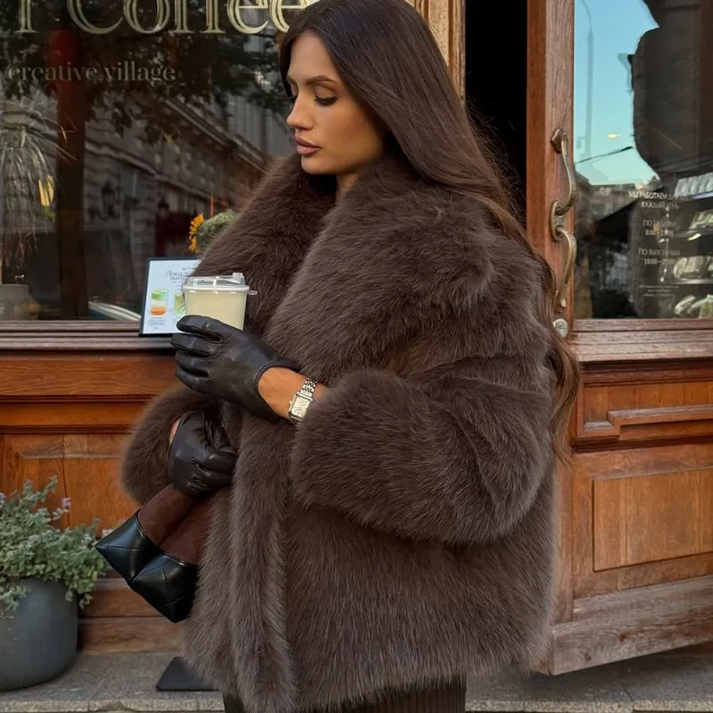 سترات من الفرو السميك باللون الأبيض غير الرسمي من Tuularose بأكمام طويلة ورقبة على شكل V للخريف والشتاء معاطف من الفرو الصناعي موضة 2025 ملابس خارجية