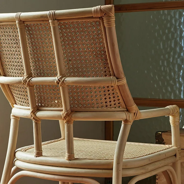 Harper Indonesisches echtes Rattan, mittelalterliche Rattan-Rückenlehne, lässige Rückenlehne, Stuhl, Balkon