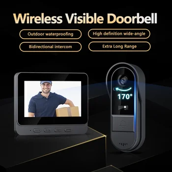 2024 Wireless Waterproof Visual Doorbell IR Night Vision Doorbell HD 4.3 inch IPS Screen Doorbell Camera for Home Apartment 2.4G