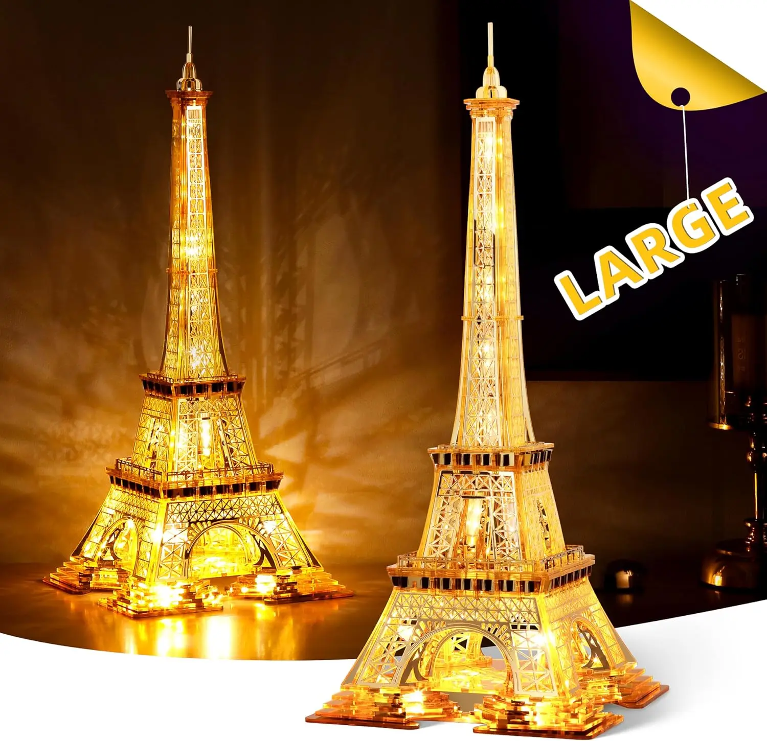 

21 inch 3D Puzzle Acrylic and Metal LED Eiffel Tower Model Kit Home Decoration Landmark of Paris Atmosphere Night Light for Adul