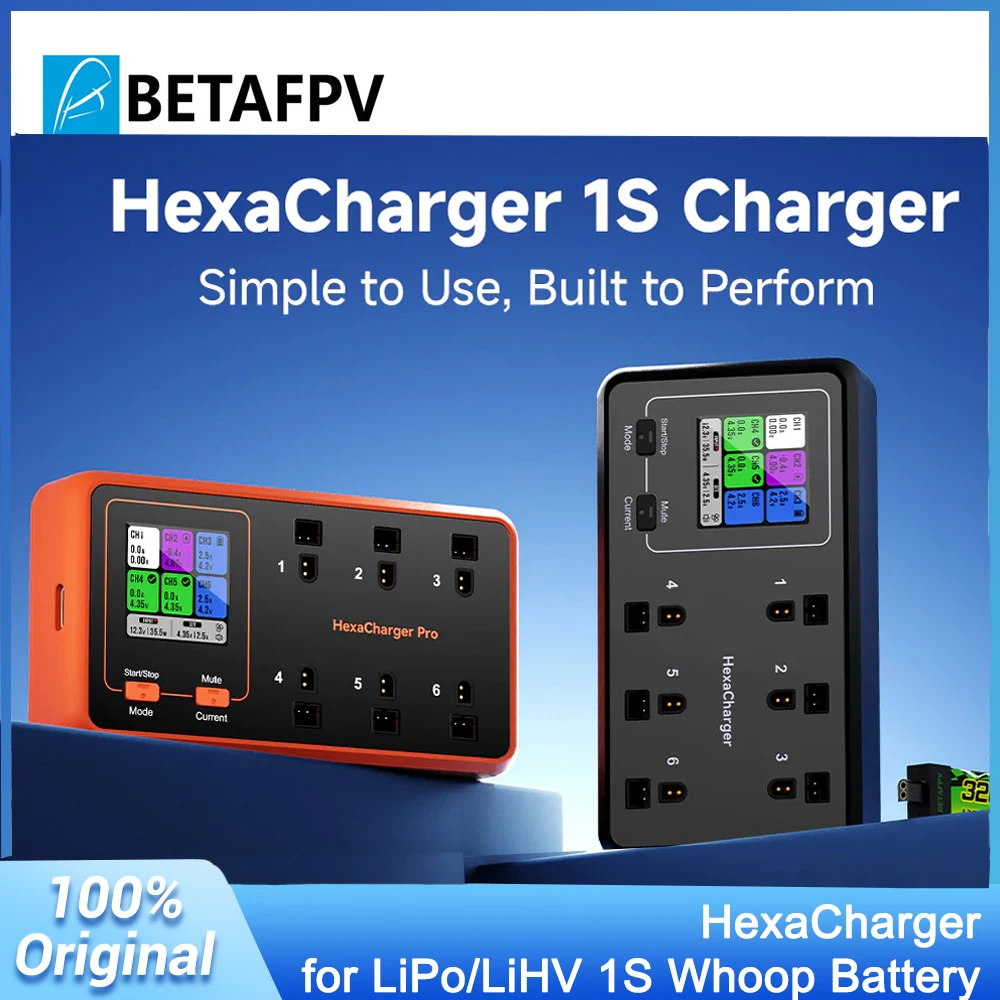 Carregador BETAFPV HexaCharger 1S com Portas BT2.0 e PH2.0, Carregamento Rápido PD 3.0 de 24W/78W para Bateria LAVA II 1S LiPo/LiHV 1S Whoop