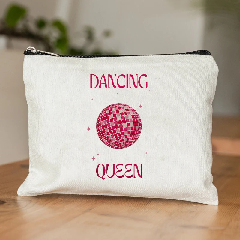 

Dancing Queen Dance Gifts Disco Ball Makeup Bags Disco Ball Bag Trendy Hot Pink Canvas Makeup Bag for Women Dancer Gifts Women