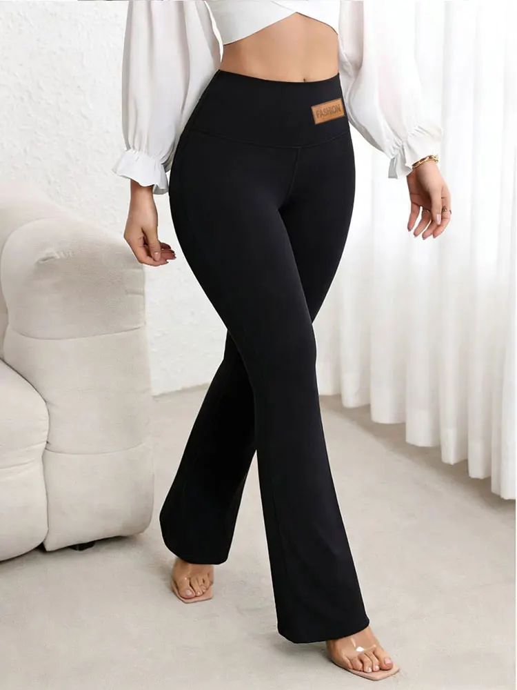 

Women's Solid Color High-Waisted Flare Wide-Leg Pants, Retro Bootcut Flare Tummy Control Yoga Pants,Plus Size Clothes,Leggings