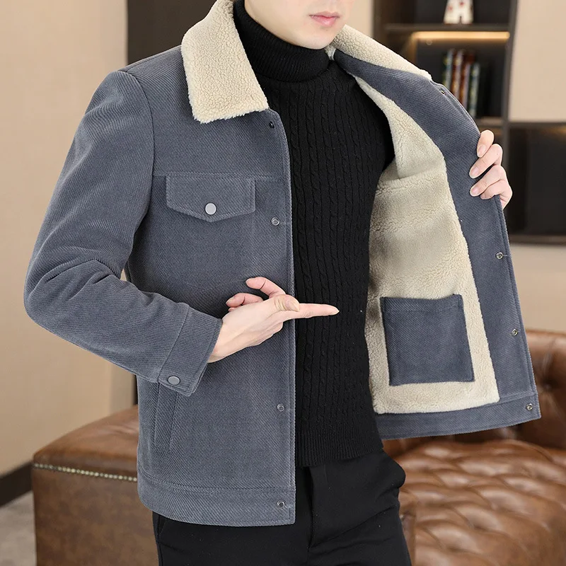 

Мужской кардиган из утолщенного флиса с воротником-стойкой, теплая верхняя одежда с длинными рукавами, молодежный стиль, на одной пуговице