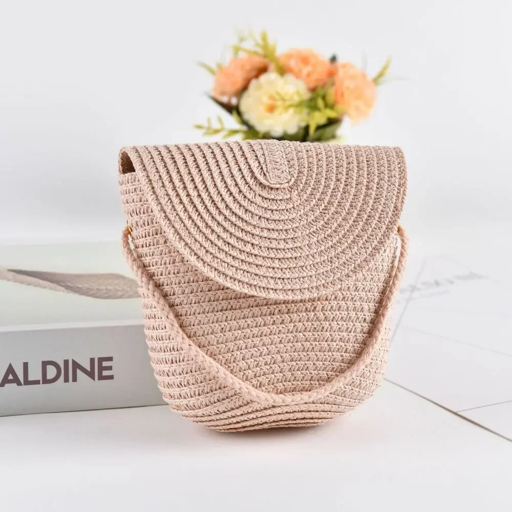 Shell Shape Straw Bag Fashion Handmade Rattan Woven Shoulder Bags Summer Beach Bag Kid Children Straw Bag