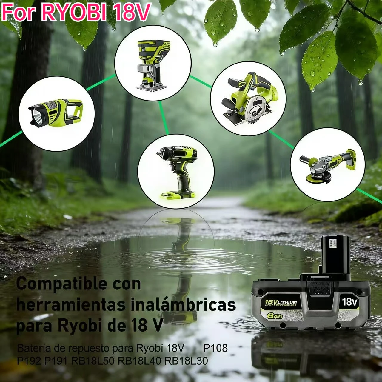 

For RYOBI P108 18V Battery Lithium-Ion Power Tools P108 P107 P105 P104 P103 P102 Ryobi Battery For RYOBI Power Tools