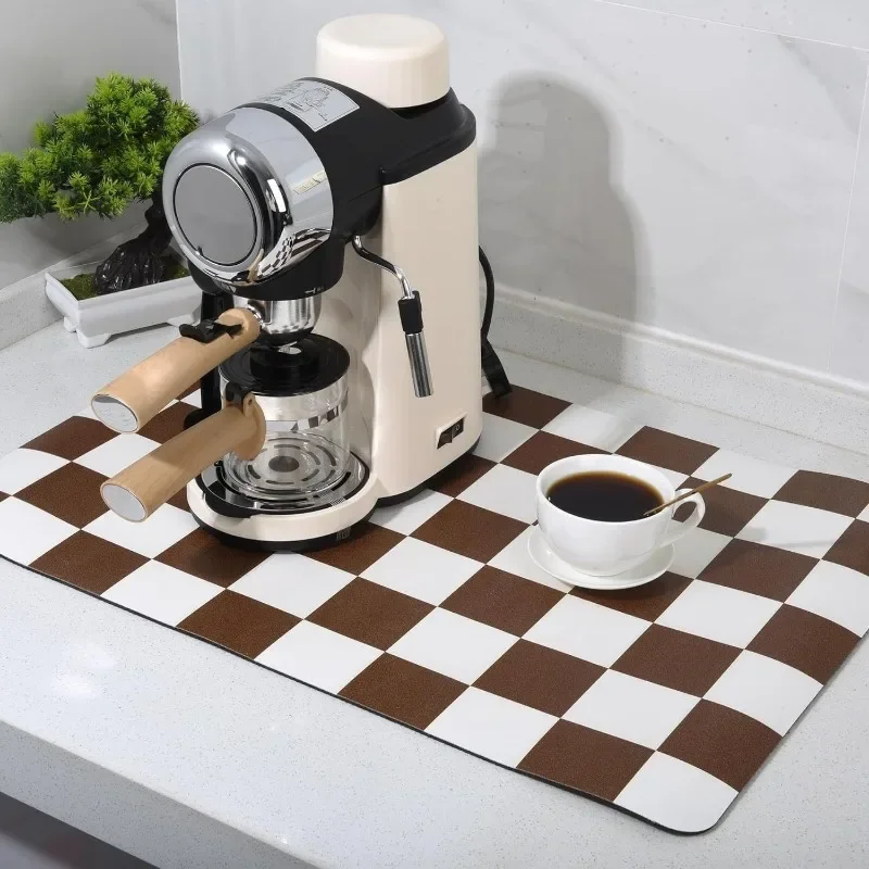 Nordic Checkered Print Coffee Drying Mat Kitchen Rugs Countertop Absorbent Anti Slip Mat Insulated Bar Counter Utensil Mat