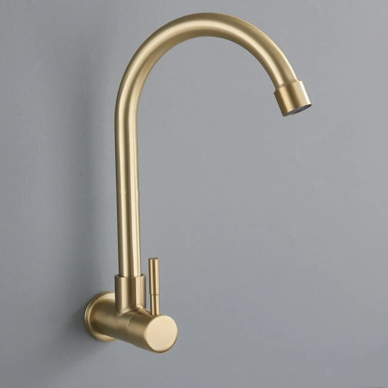 Wall Mounted Sink Cold tap Gold Kitchen Faucet 360 Swivel single cold faucet Wall Taps Sink Faucet 304 Stainless Cold Water Tap