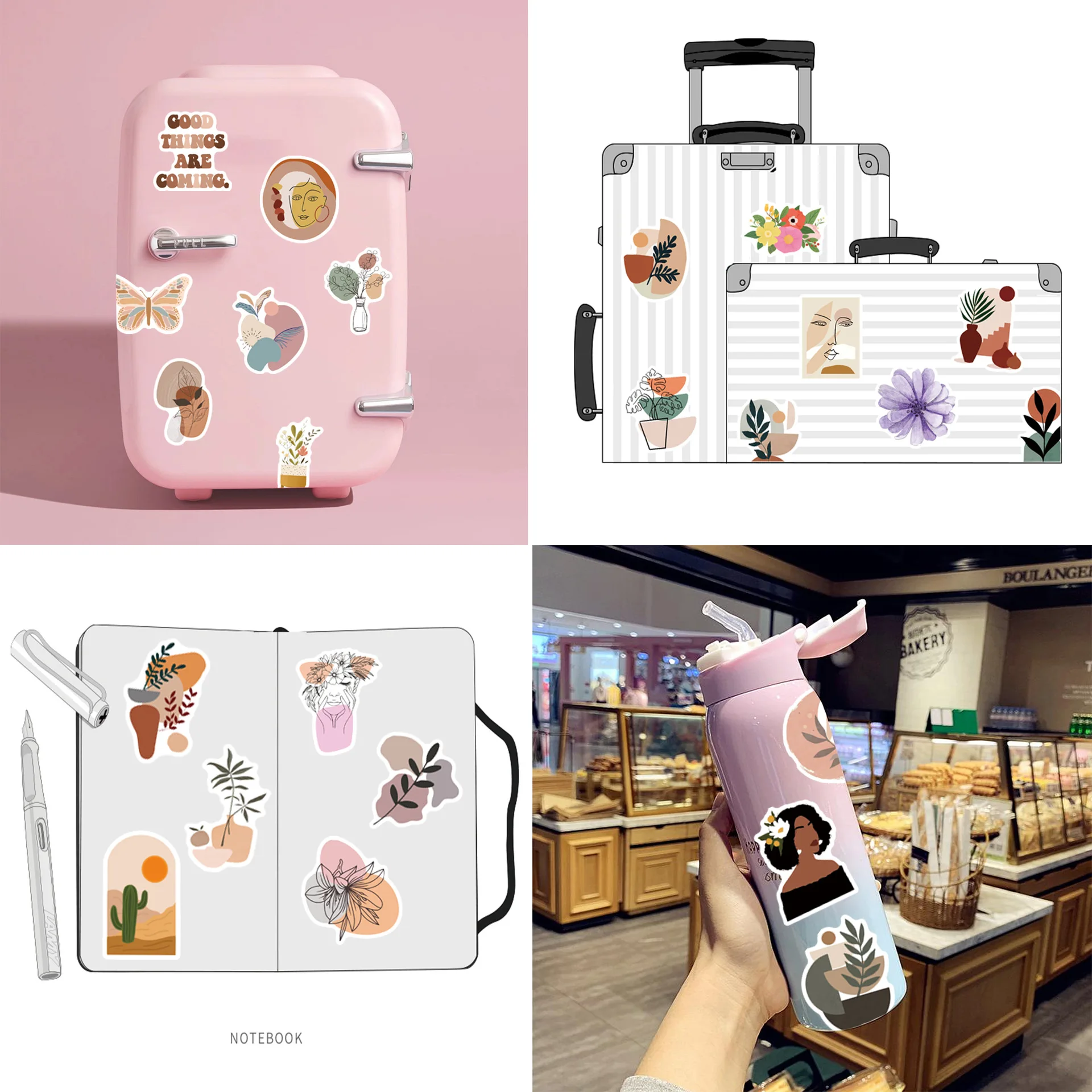 50Pcs Vintage Aesthetic Stickers for Laptop Water Bottle, Vinyl Cute Boho Stickers for Computer Phone Case Hydroflask