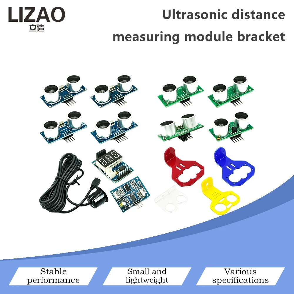HC-SR04 Ultrasonic Distance Measuring Sensor Module Multi-color Mount Bracket Display Serial Ultrasonic Probe Complete Kit