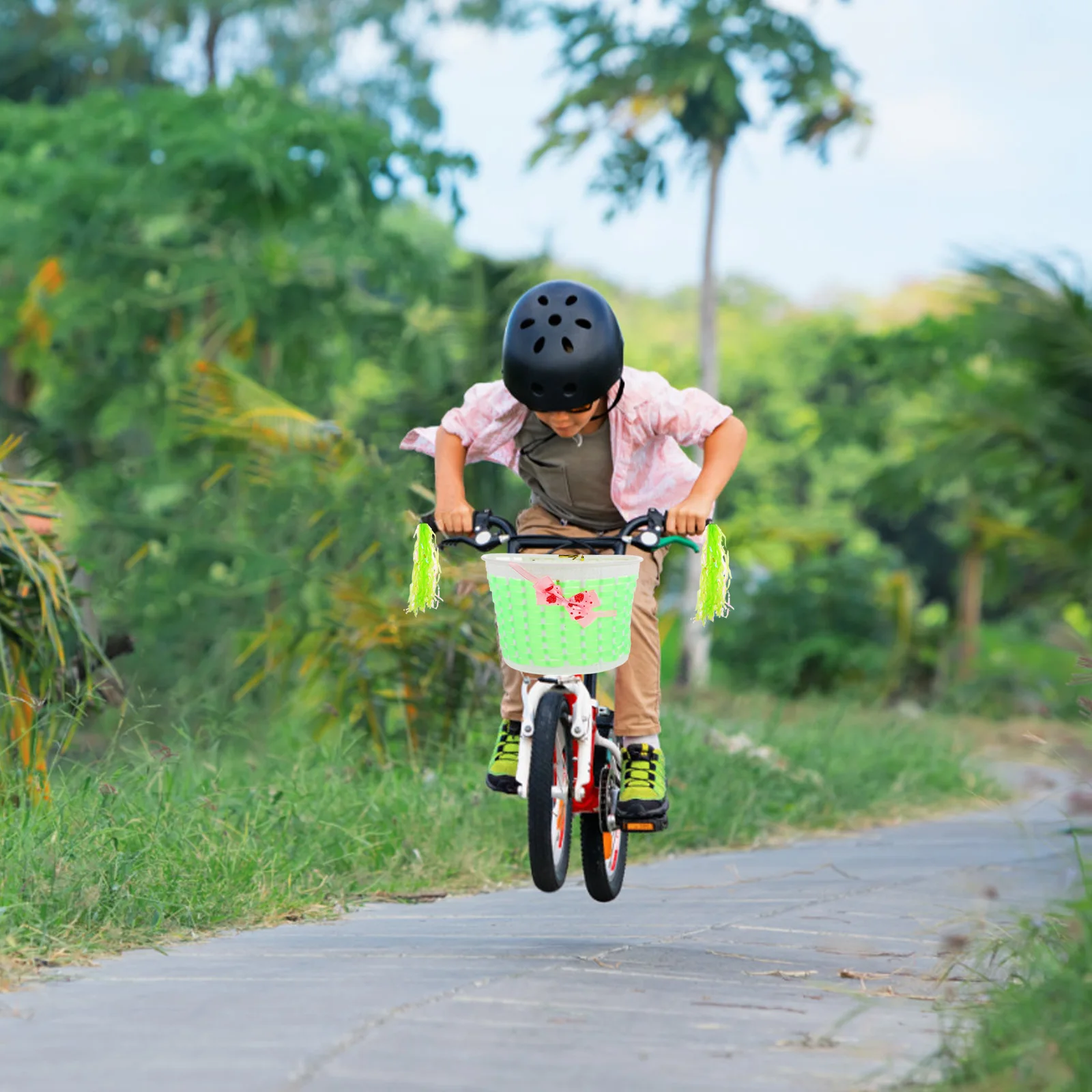 

1Set Children Bike Basket Front Woven Handlebar Bicycle Streamers Decoration Kids Bike Accessories for Boys Girls