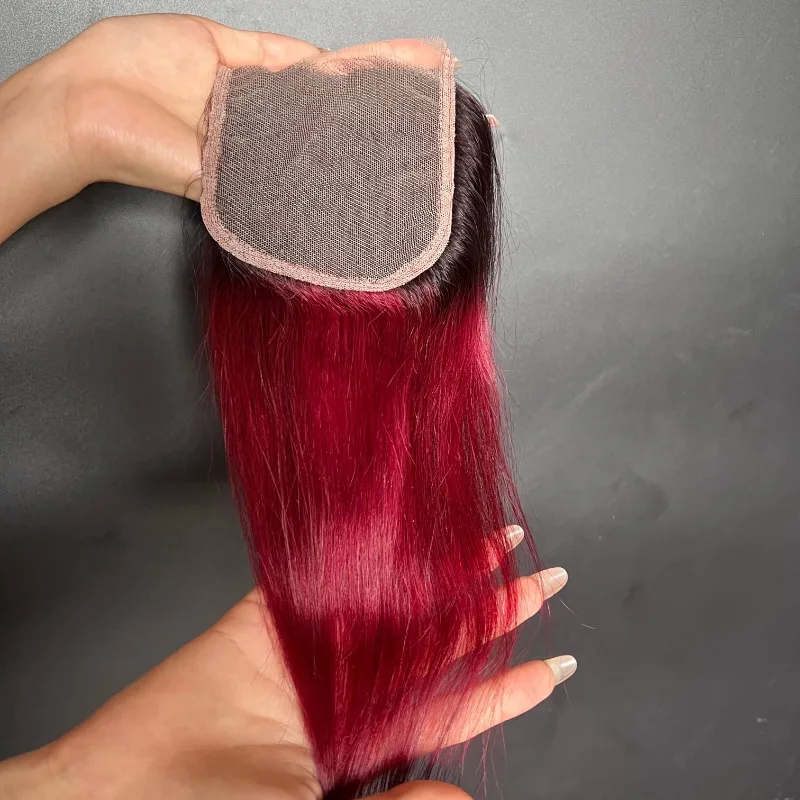 14A Цвет 1B/99J Прямые 4x4 Прозрачные кружевные застежки 100% необработанные бразильские человеческие волосы Remy Предварительно выщипанные детские волосы